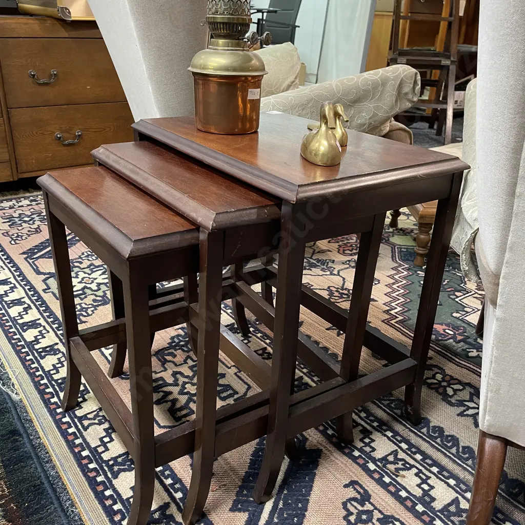 VIntage Nest of Solid Wood Tables, Rectangular Shape Splay Legs - Largest Top 33 x 48cm, H50cm Image 1++