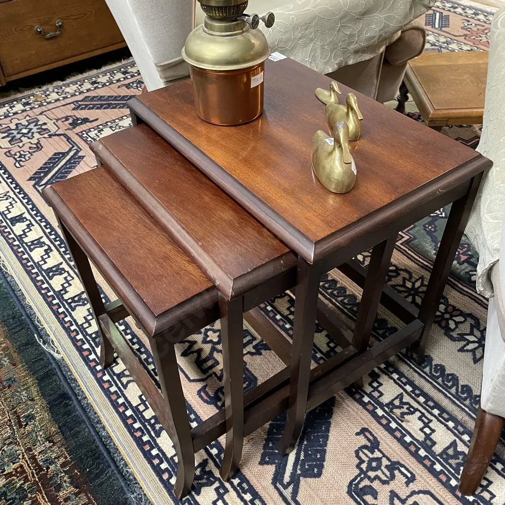 VIntage Nest of Solid Wood Tables, Rectangular Shape Splay Legs - Largest Top 33 x 48cm, H50cm Image 1++
