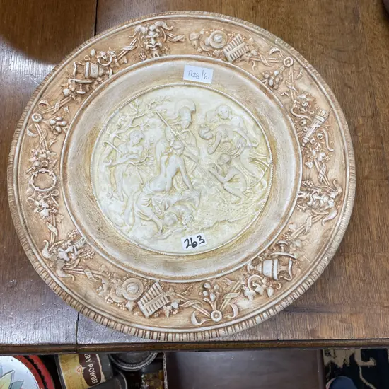 C1960's Charger with moulded relief Classical scene. D35cm