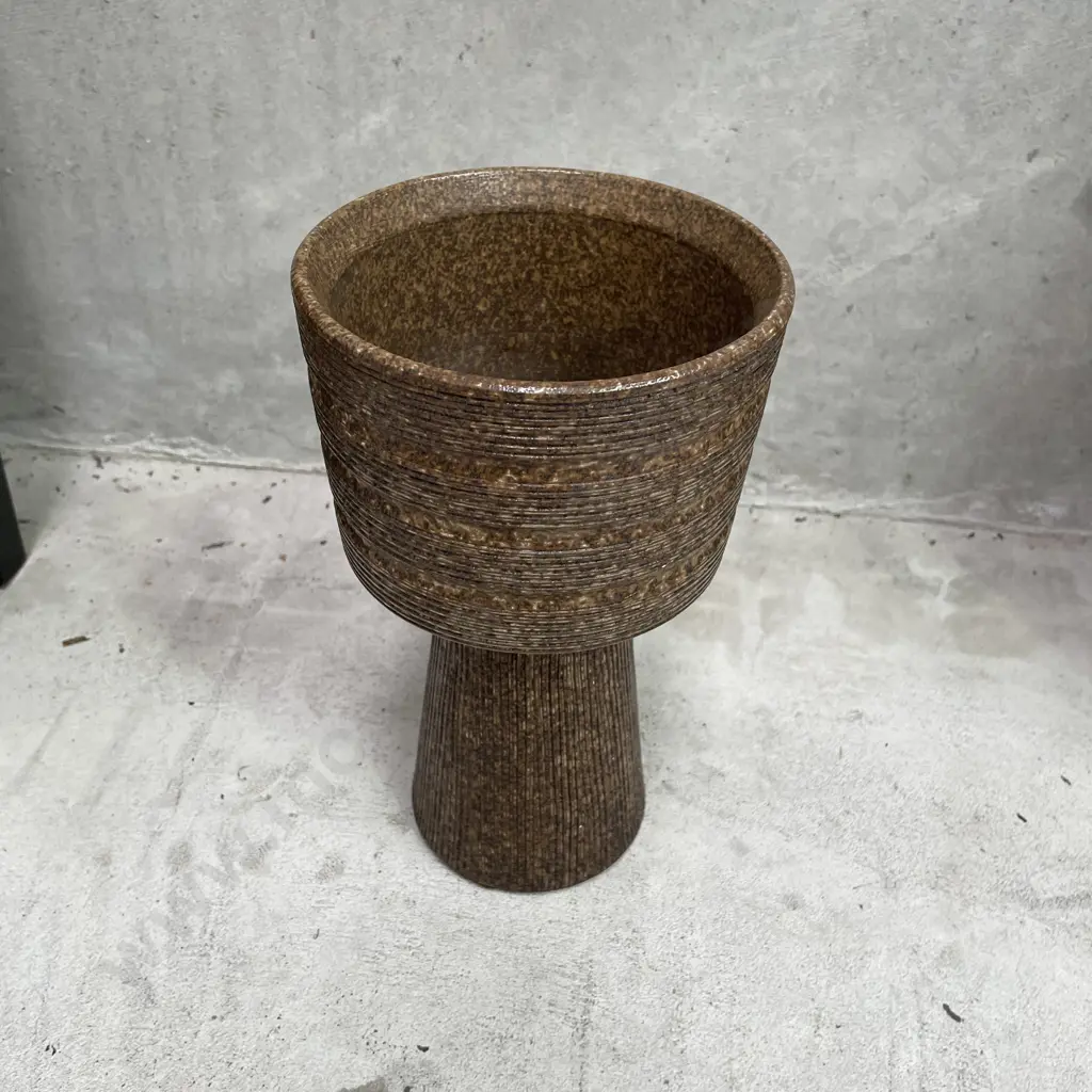 Mid Century Studio Pottery Chalice Vase with rough cast ribbed decoration. H26cm Image 1++