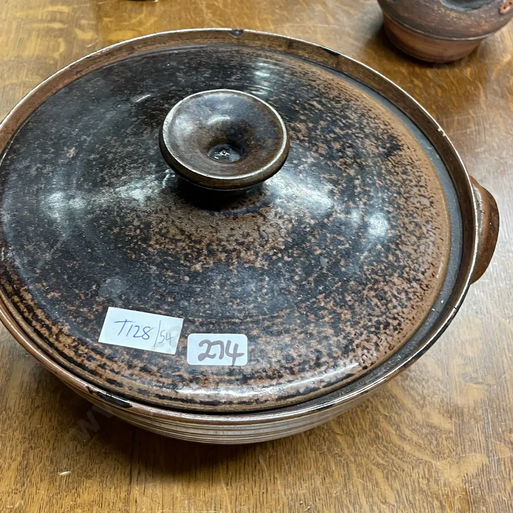 NZ Pottery two handled tureen. H16cm, dia29cm Image 1++