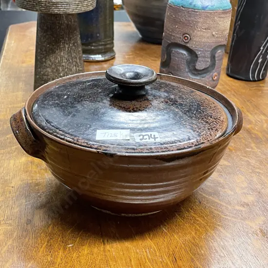 NZ Pottery two handled tureen. H16cm, dia29cm