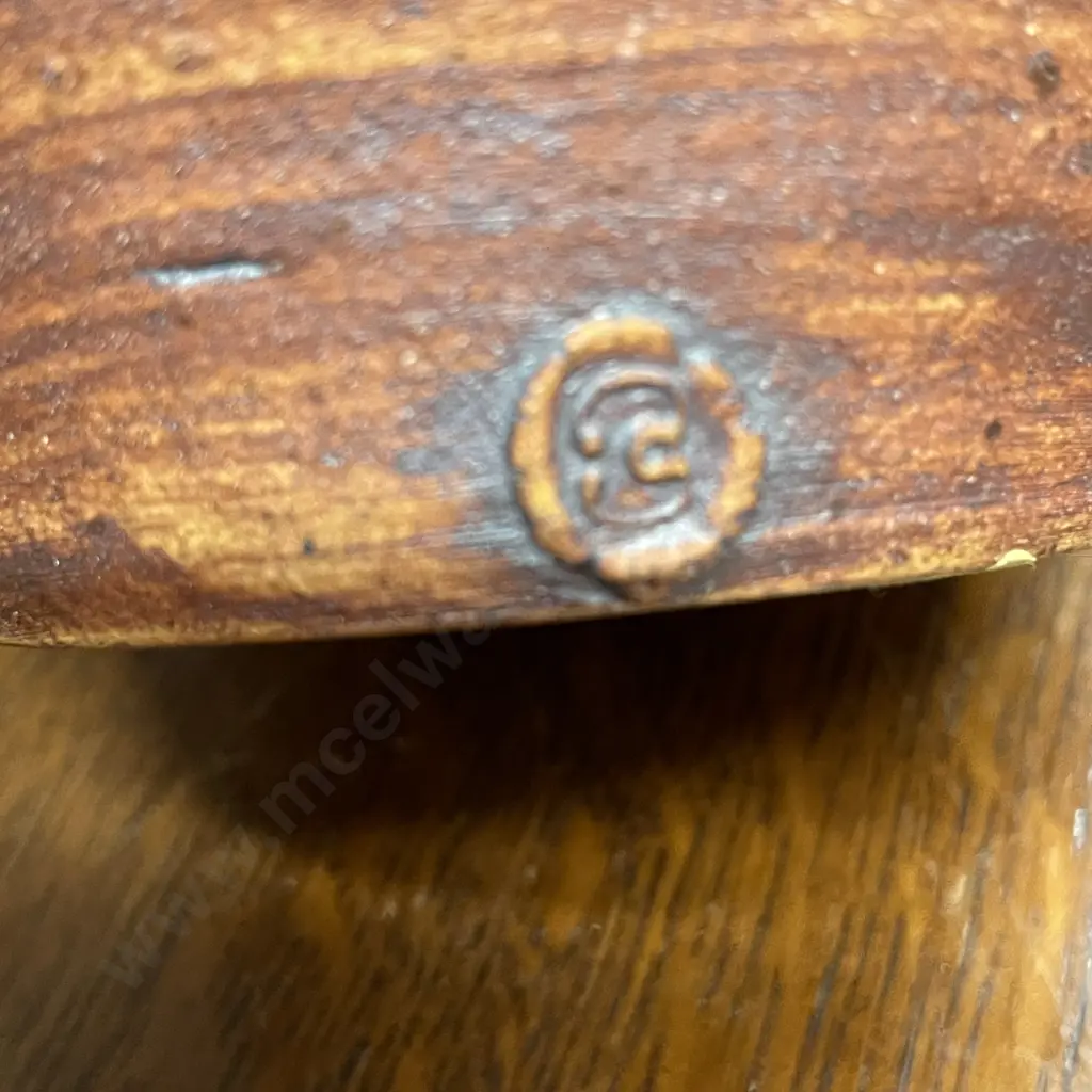 NZ Pottery Vase by Roger Brittain. Incised decoration with teal blue top. Signed. H25cm Image 1++