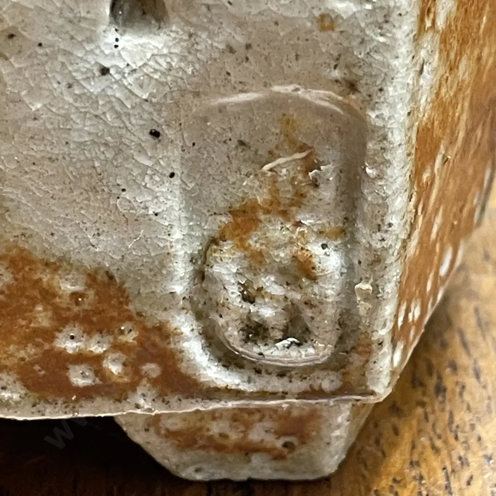 Early Crum Brickworks Salt Glazed four footed pot. Impressed Mark, perhaps Stitchbury, Terence Barrow? H11cm Image 1++