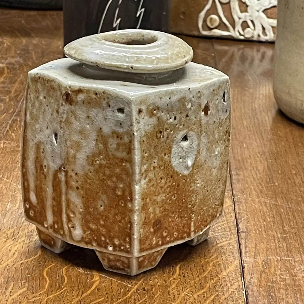 Early Crum Brickworks Salt Glazed four footed pot. Impressed Mark, perhaps Stitchbury, Terence Barrow? H11cm Image 1++