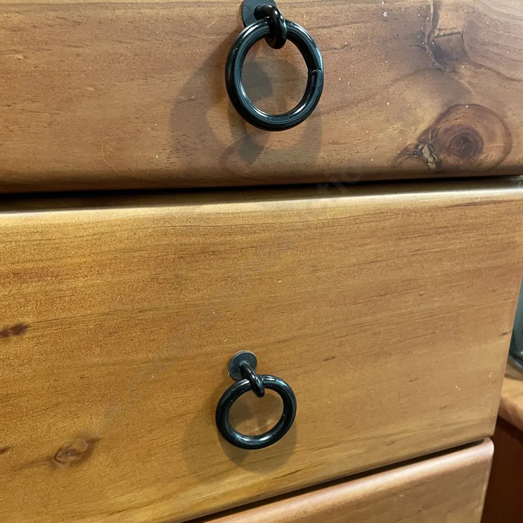 6 Drawer Tall Boy with Matching 3 Drawer Bedside, Metal Ring Handles. Tall Boy H117 W93 D45cm, Bedside H66 W49 D44cm Image 1++