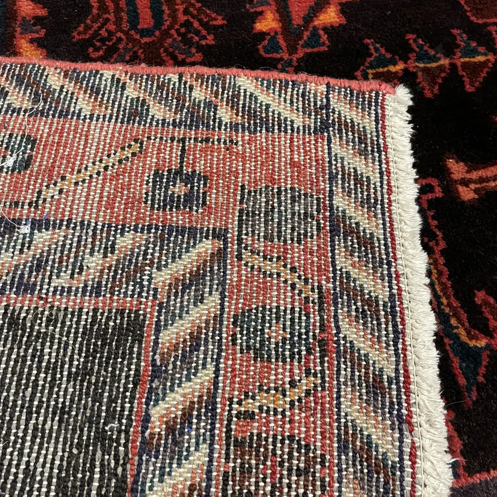 Floor Rug, Hand Knotted, W140 L210cm. Rich reds blue orange colours Image 1++