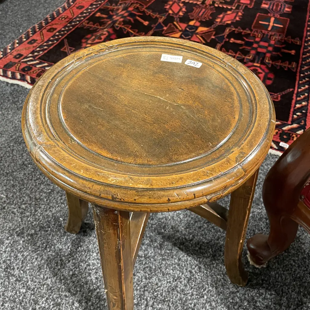 Antique Chinese Hardwood Round Stool. H47cm D34cm Image 1++