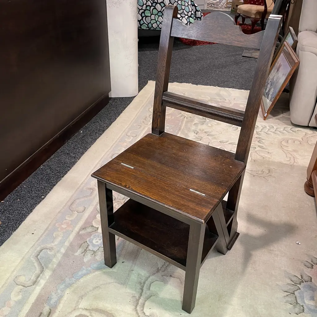Antique Solid Oak Metamorphic Library Chair/Stool Image 1++