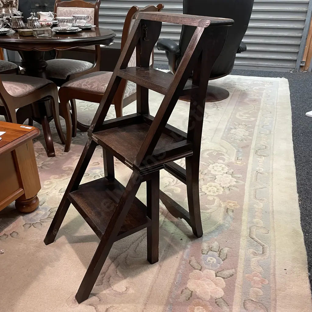 Antique Solid Oak Metamorphic Library Chair/Stool Image 1++