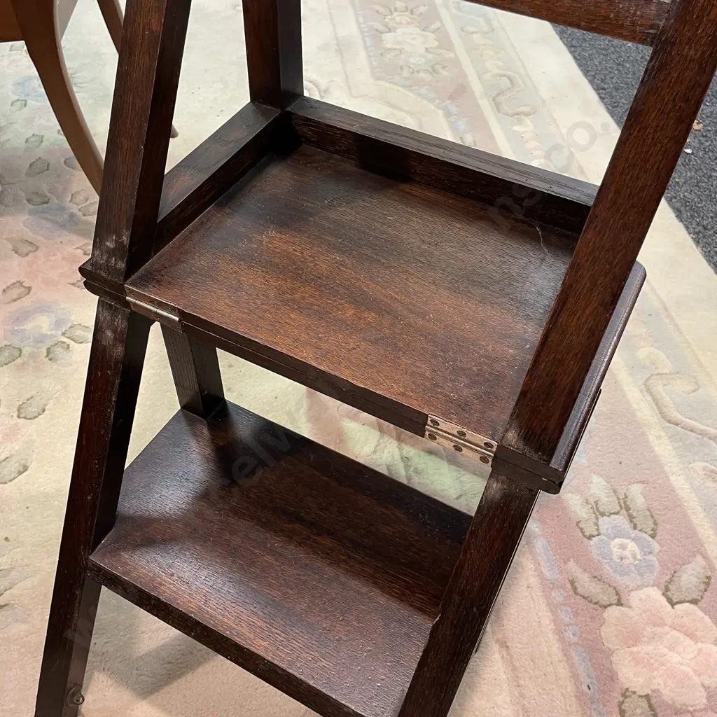 Antique Solid Oak Metamorphic Library Chair/Stool Image 1++