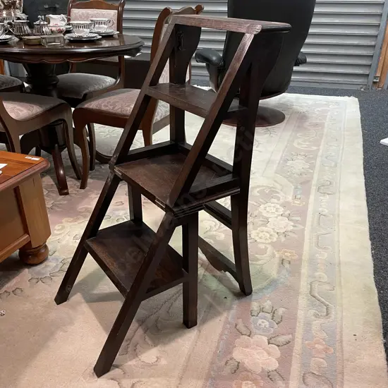 Antique Solid Oak Metamorphic Library Chair/Stool