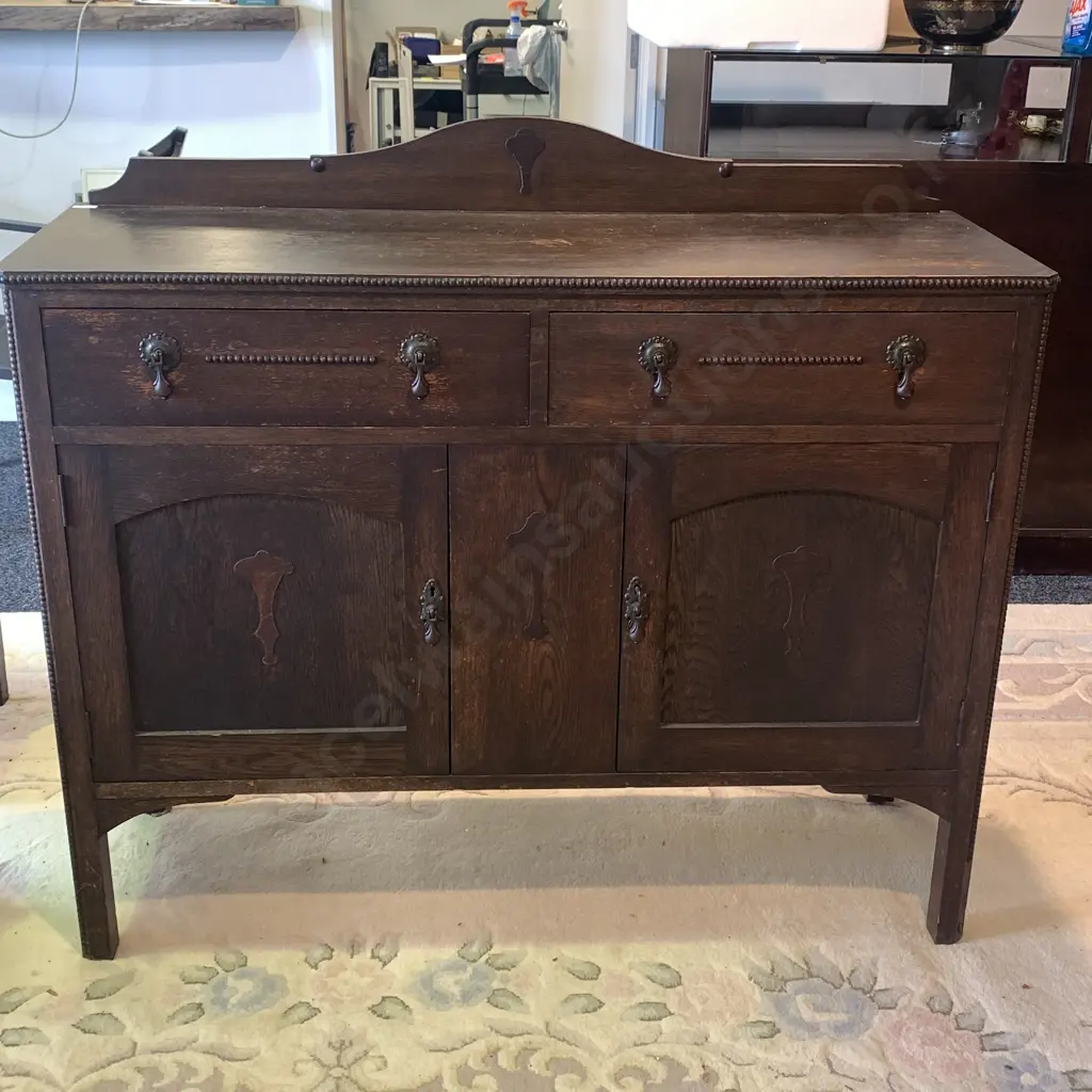 Art Deco Solid Wood 2 Door 2 Drawer Sideboard. Original Metal Teardrop Handles,  W103 H107 D44cm Image 1++