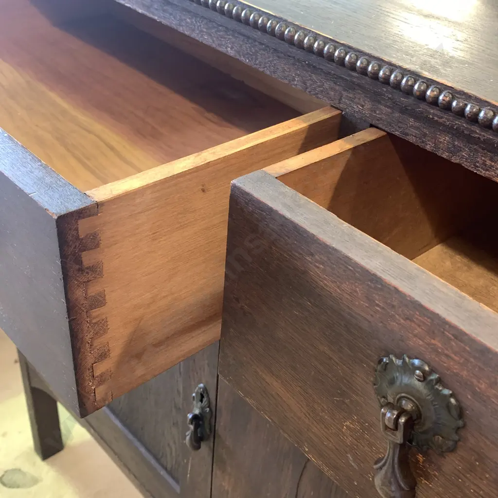 Art Deco Solid Wood 2 Door 2 Drawer Sideboard. Original Metal Teardrop Handles,  W103 H107 D44cm Image 1++