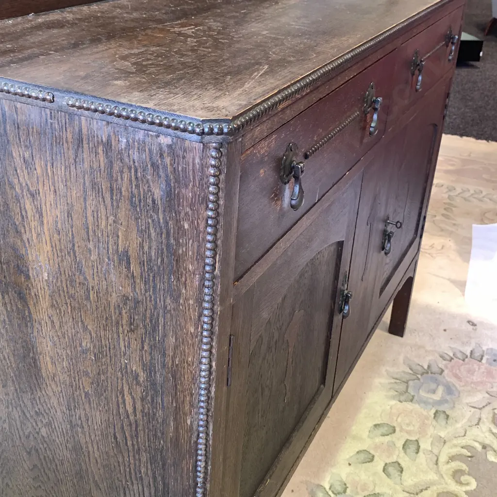 Art Deco Solid Wood 2 Door 2 Drawer Sideboard. Original Metal Teardrop Handles,  W103 H107 D44cm Image 1++