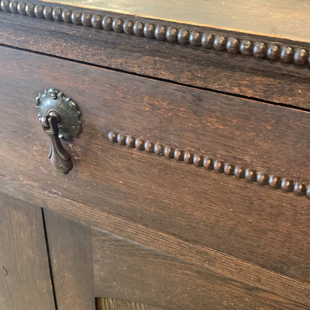 Art Deco Solid Wood 2 Door 2 Drawer Sideboard. Original Metal Teardrop Handles,  W103 H107 D44cm Image 1++