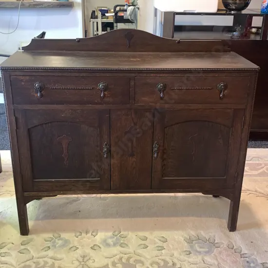 Art Deco Solid Wood 2 Door 2 Drawer Sideboard. Original Metal Teardrop Handles,  W103 H107 D44cm
