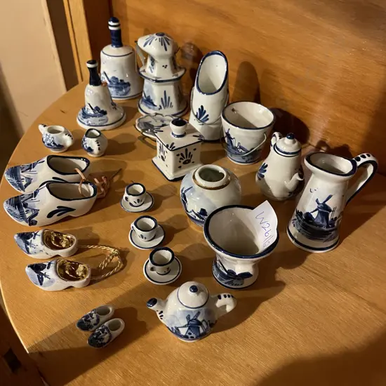 Large Assortment of Miniature Blue and White Delft Ware