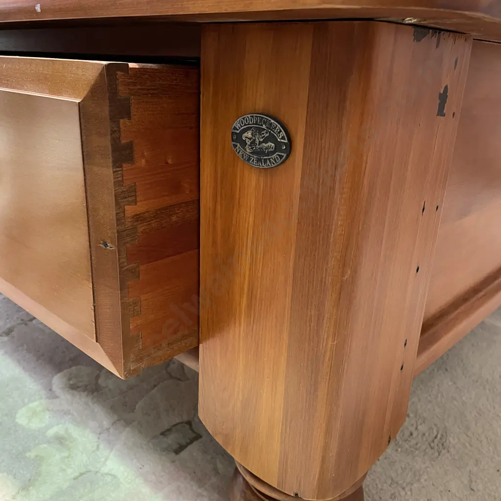 Extra Large Woodpeckers Solid Recycled Rimu Coffee Table. 4 Drawer, Bun Feet, 138 x 90cm, H43cm Image 1++