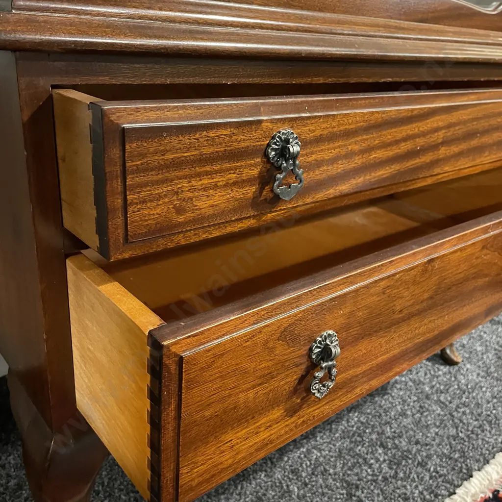Antique Solid Mahogany Display Cabinet, Glass Front, 2 Glass doors on each side, 2 drawer, Mirror Back,  Image 1++