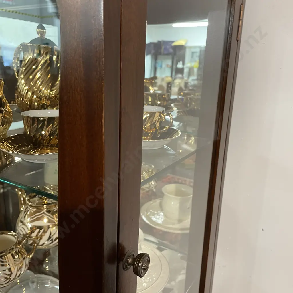 Antique Solid Mahogany Display Cabinet, Glass Front, 2 Glass doors on each side, 2 drawer, Mirror Back,  Image 1++