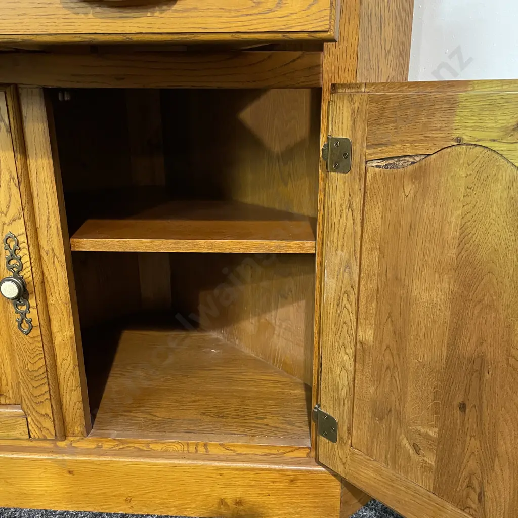 Solid Oak? 2 Piece Corner Unit. Base 2 Door Single Drawer, Top 2 Leadlight Doors Internal Glass Shelf,  Internal Light Image 1++