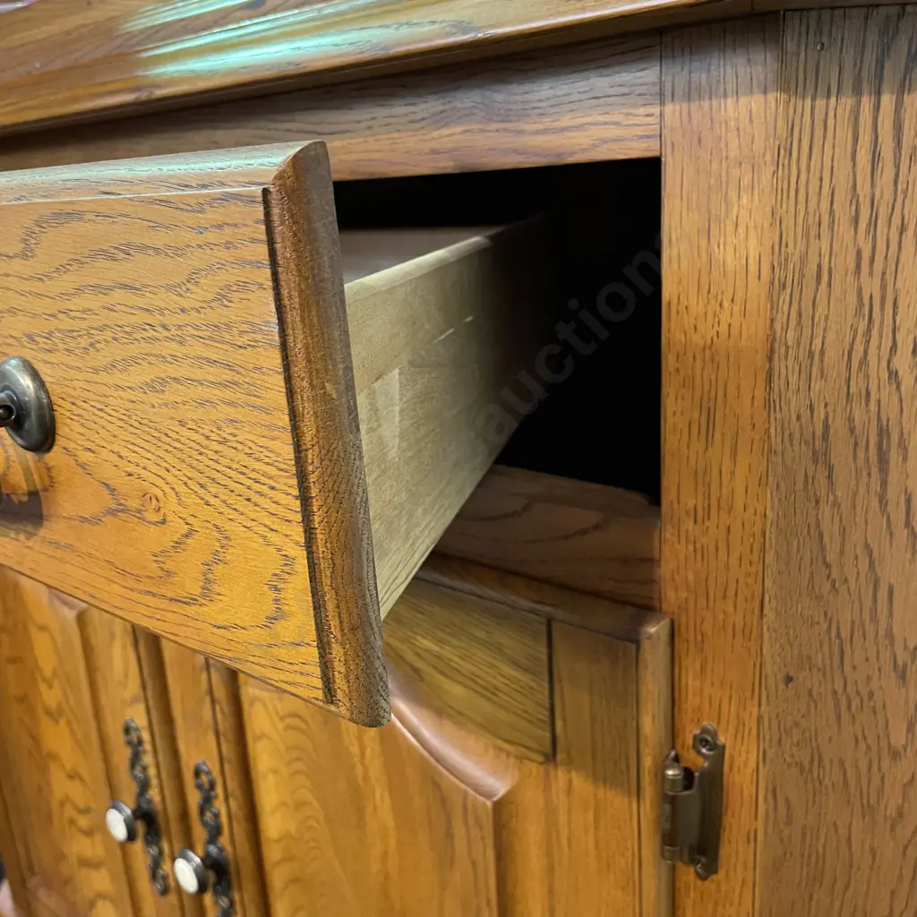 Solid Oak? 2 Piece Corner Unit. Base 2 Door Single Drawer, Top 2 Leadlight Doors Internal Glass Shelf,  Internal Light Image 1++