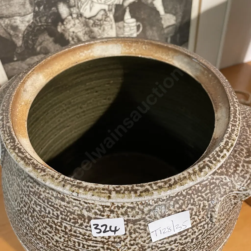 Extra Large Hillside Renton Murray 2 handled Salt Glazed lidded Jar. H32 Dia 28cm Image 1++