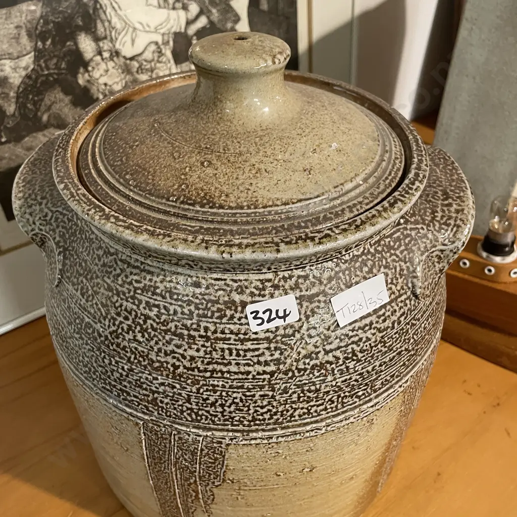 Extra Large Hillside Renton Murray 2 handled Salt Glazed lidded Jar. H32 Dia 28cm Image 1++