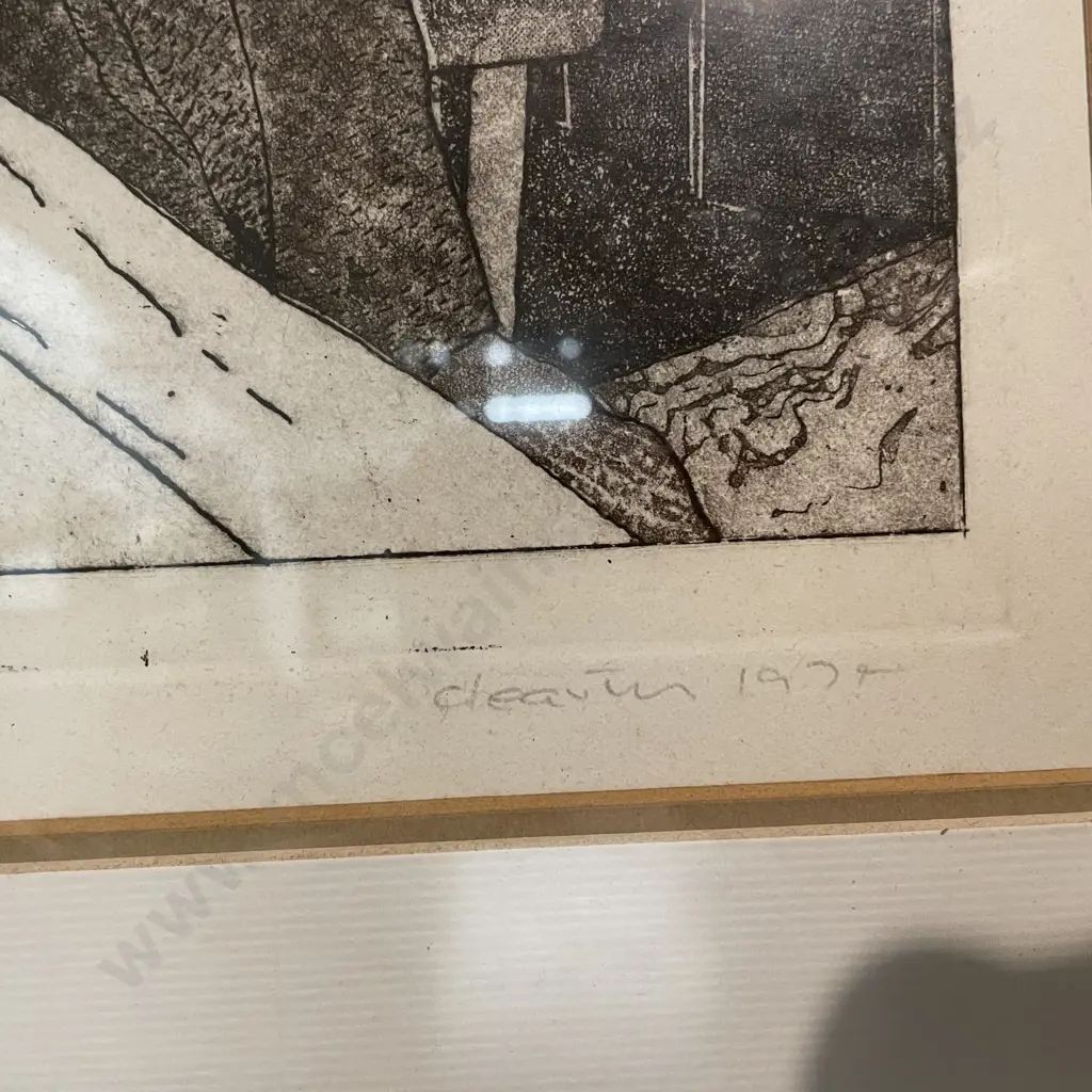 Framed Barry Cleavin Etching "Two Girls and a Friend", title inscribed, 54 x 46cm incl frame. signed and dated 1974 Image 1++