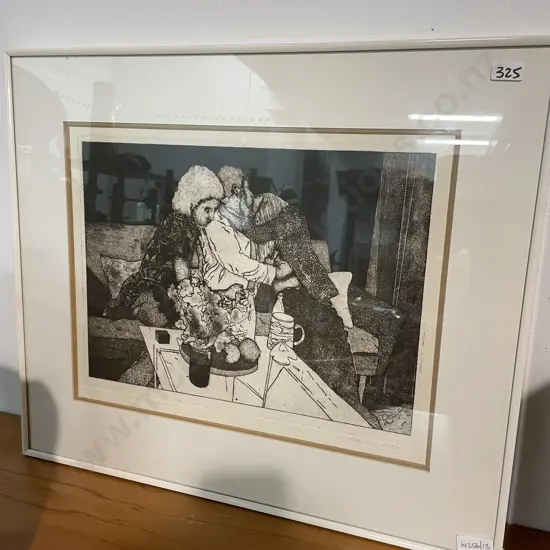 Framed Barry Cleavin Etching "Two Girls and a Friend", title inscribed, 54 x 46cm incl frame. signed and dated 1974