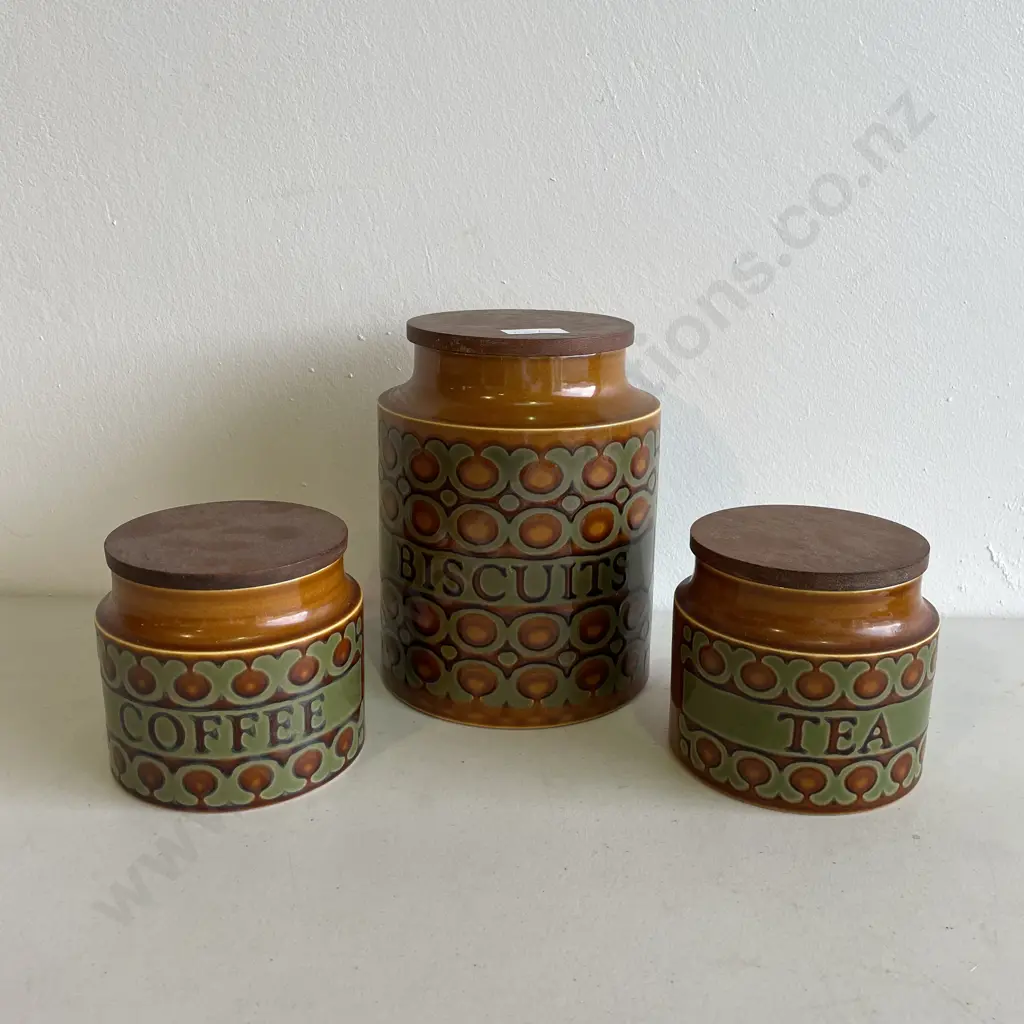 Hornsea Bronte Cannisters. Biscuits H20cm, Coffee and Tea H11cm Image 1++