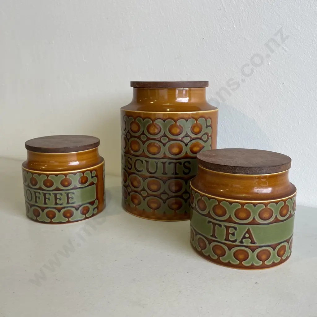 Hornsea Bronte Cannisters. Biscuits H20cm, Coffee and Tea H11cm Image 1++