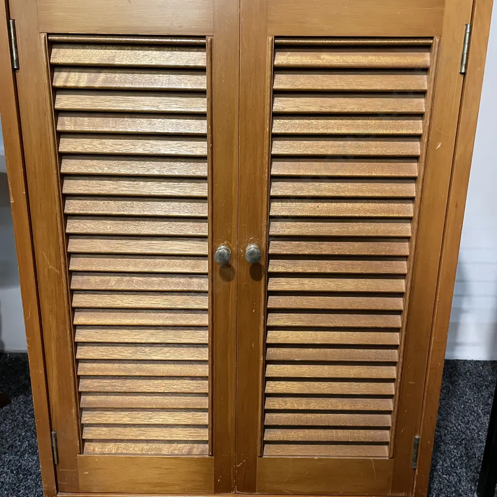 Mid Century Desk/Sideboard Unit, 4 Louvered Doors, L174 H80 D51cm  Image 1++