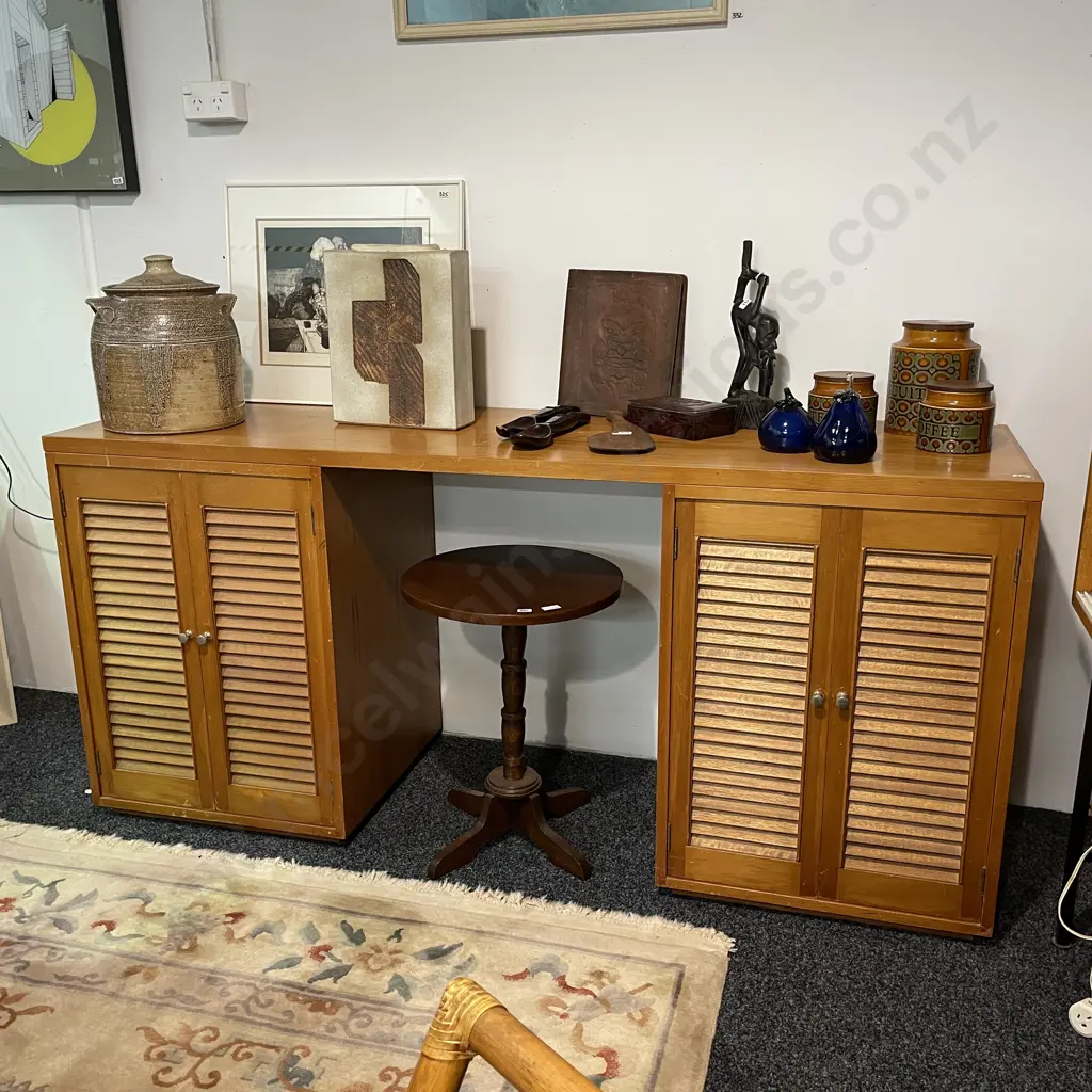 Mid Century Desk/Sideboard Unit, 4 Louvered Doors, L174 H80 D51cm  Image 1++