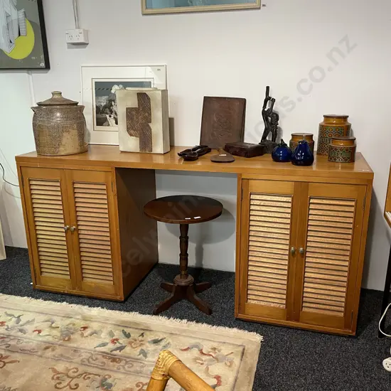 Mid Century Desk/Sideboard Unit, 4 Louvered Doors, L174 H80 D51cm 