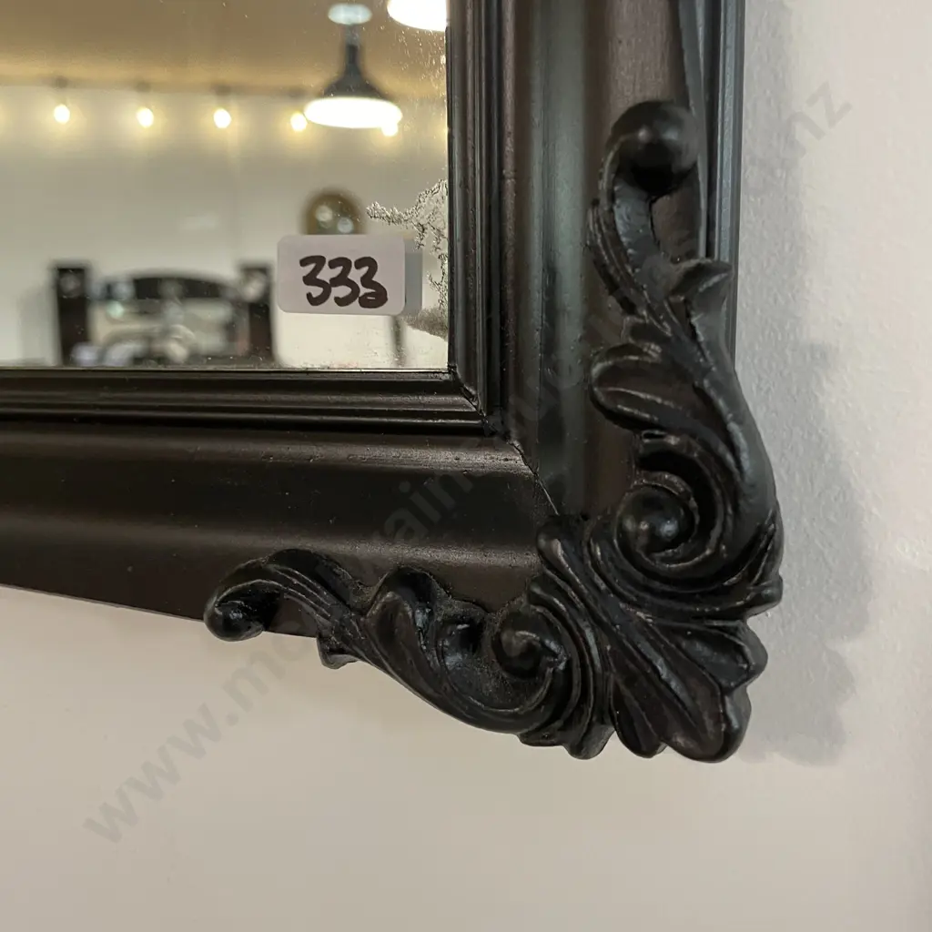 Solid Wood Framed Black Painted Ornate Wall Hung Mirror. 100 x 60cm Image 1++
