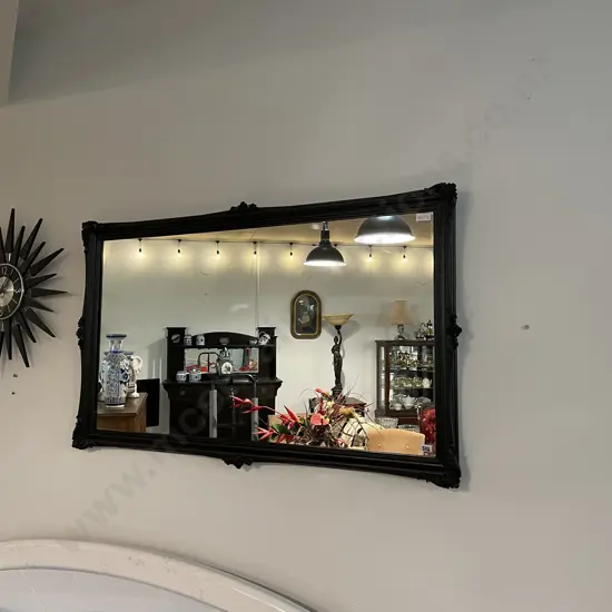 Solid Wood Framed Black Painted Ornate Wall Hung Mirror. 100 x 60cm