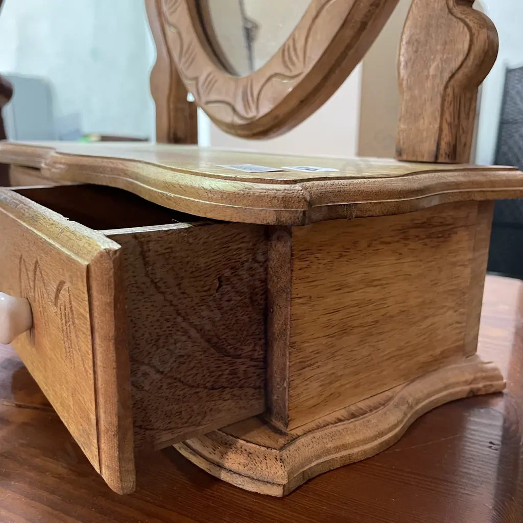 Vintage carved wooden Pivoting Dressing table mirror with 2 base drawers Image 1++