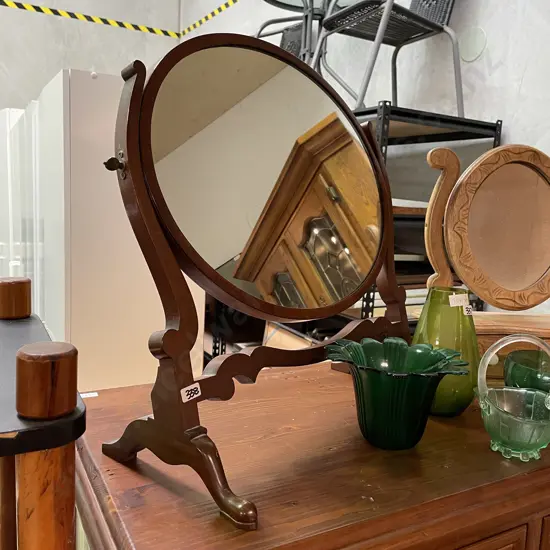 Antique Pivoting Free Standing Oak Backed Dressing Table Mirror. H51 W50cm