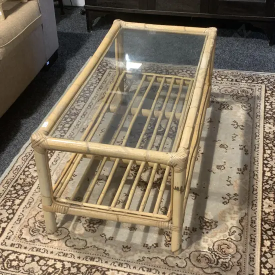 Cane Coffee Table with Glass Top, 98 x 49cm