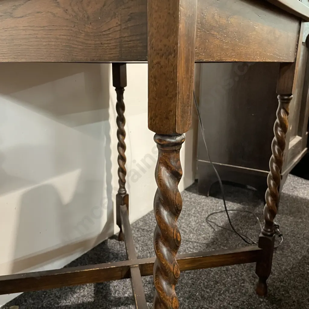 Vintage Solid Oak Square Occasional Table. Cross Base Rope Legs H72 58cm Square Image 1++