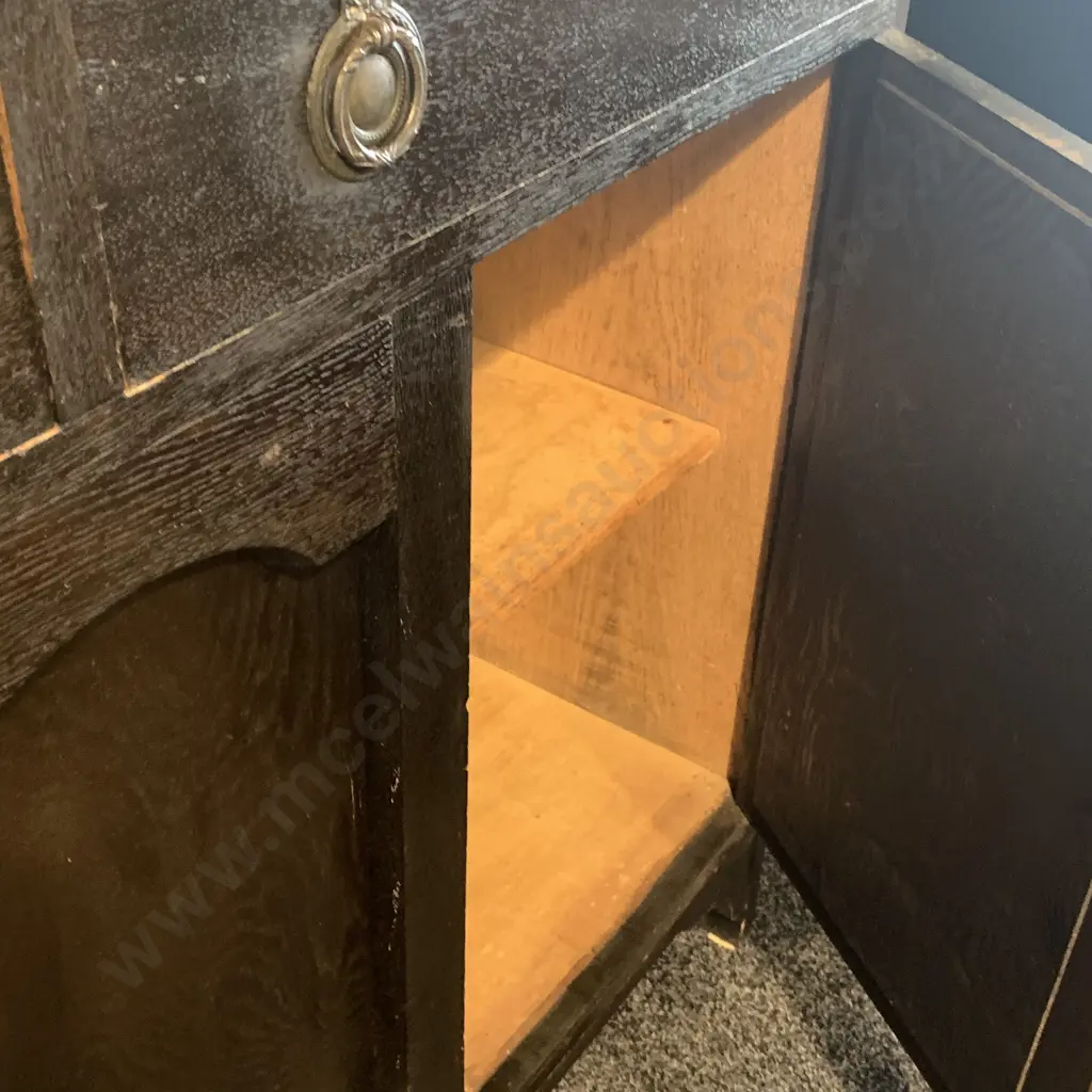 Arts and Crafts Solid Oak 2 Door 2 Drawer Sideboard. Bevelled Mirror Back, Original Metal ring Handles. H161 W138 D48cm Image 1++