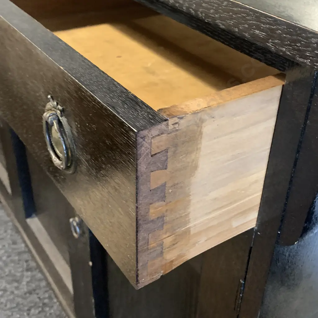 Arts and Crafts Solid Oak 2 Door 2 Drawer Sideboard. Bevelled Mirror Back, Original Metal ring Handles. H161 W138 D48cm Image 1++