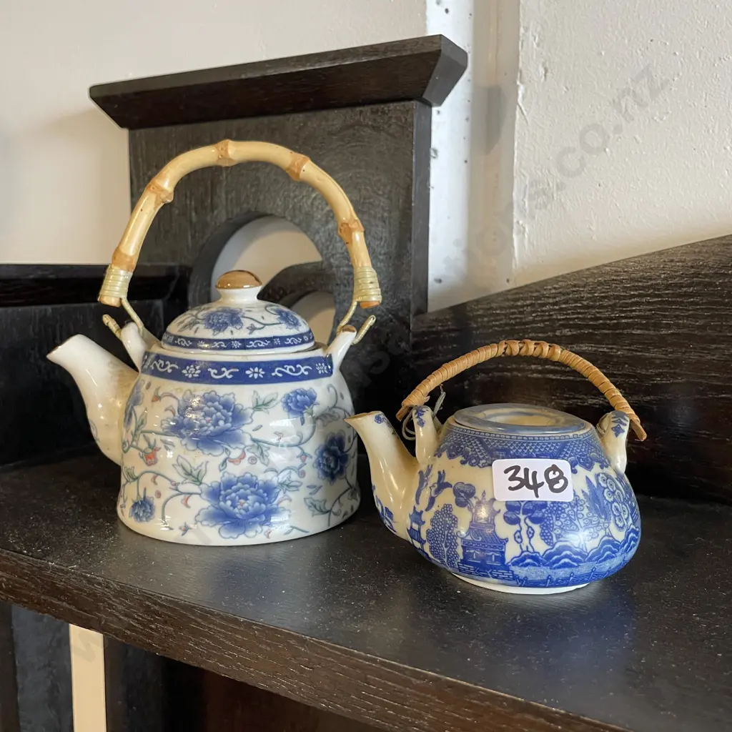 Two Vintage Flow blue and white handpainted teapots Image 1++