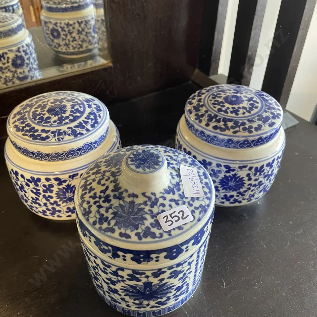 Assorted Vintage Flow Blue and White cannisters x 3 Image 1++