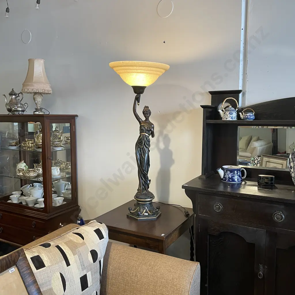 Stunning Extra Tall Table Lamp of Classical Female Figurine, with mottled Glass Top, Excellent Working Condition. H104cm Image 1++