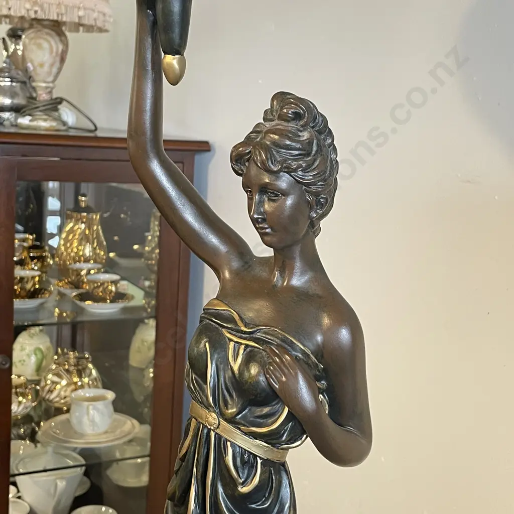 Stunning Extra Tall Table Lamp of Classical Female Figurine, with mottled Glass Top, Excellent Working Condition. H104cm Image 1++