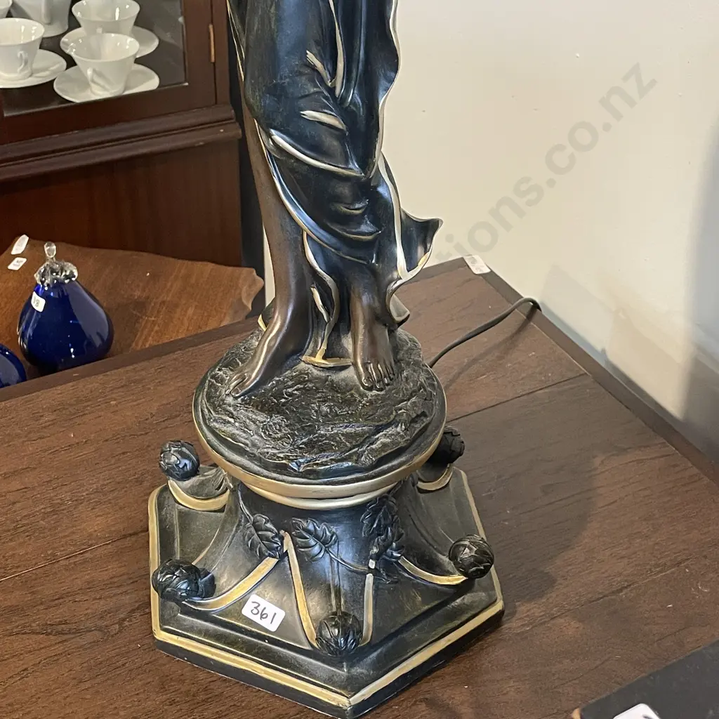 Stunning Extra Tall Table Lamp of Classical Female Figurine, with mottled Glass Top, Excellent Working Condition. H104cm Image 1++
