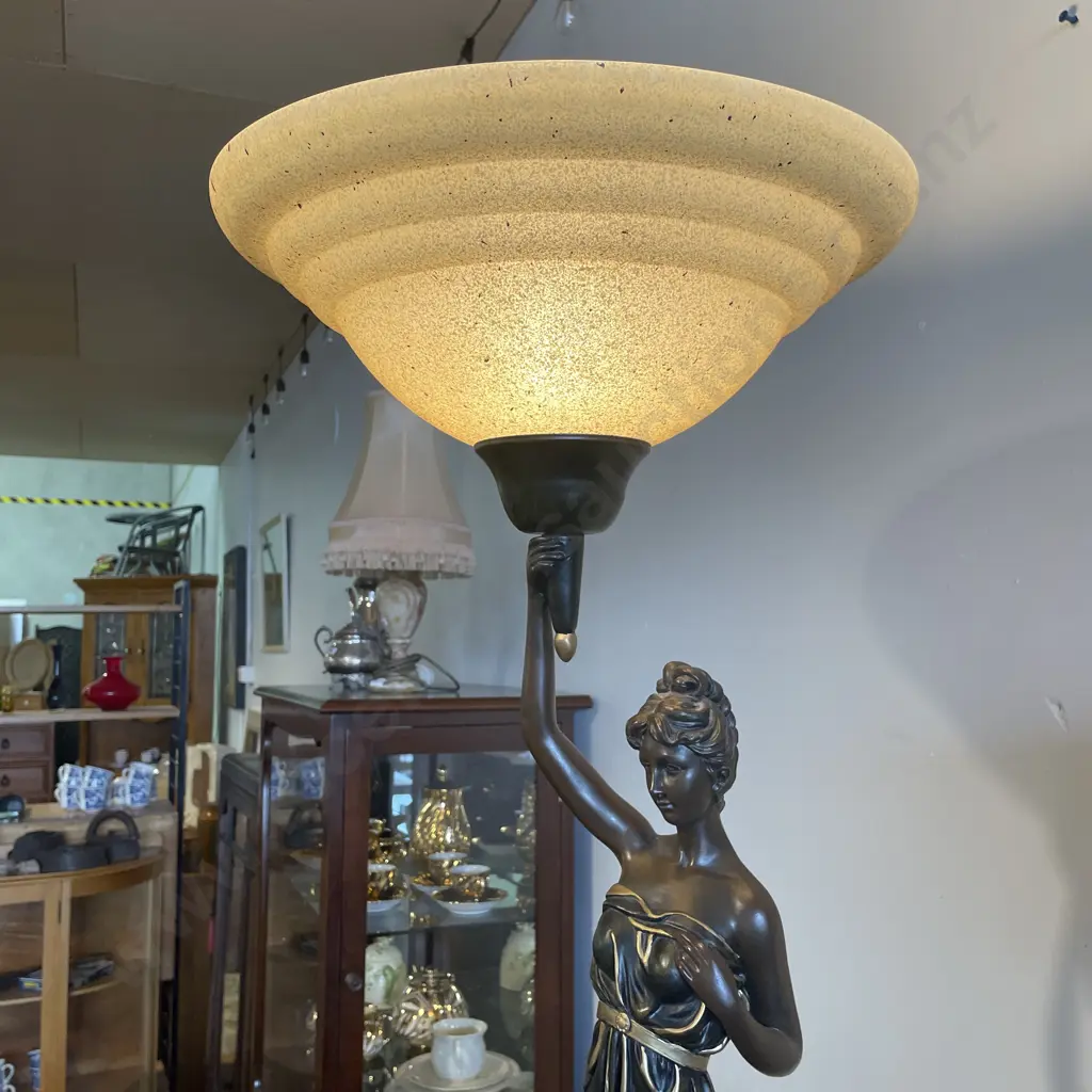 Stunning Extra Tall Table Lamp of Classical Female Figurine, with mottled Glass Top, Excellent Working Condition. H104cm Image 1++